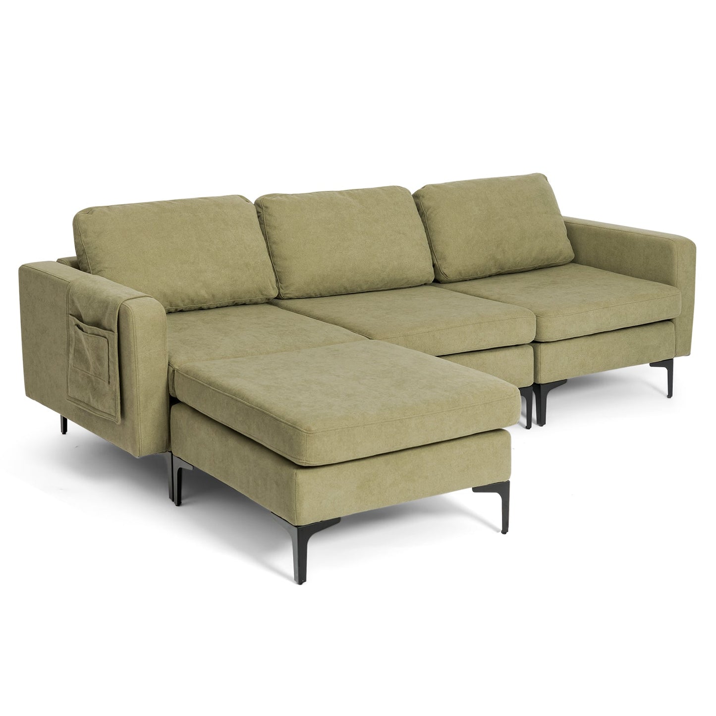 Sofá seccional modular en forma de L de 3 plazas con chaise reversible y 2 puertos USB - Verde