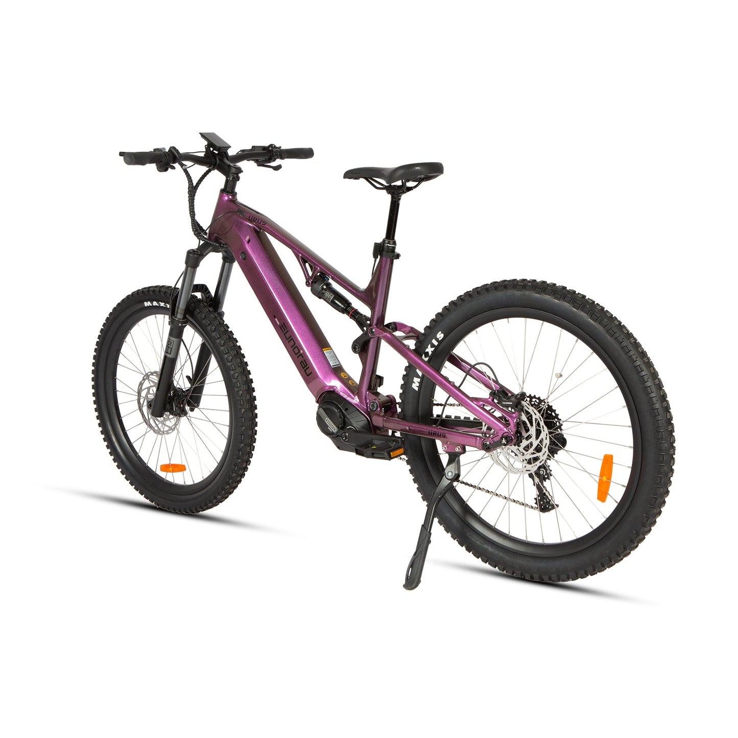 URUS 2.0 electric bike by EUNORAU E-BIKE US in metallic purple with suspension and fat tires on Tampa Home & Garden Store