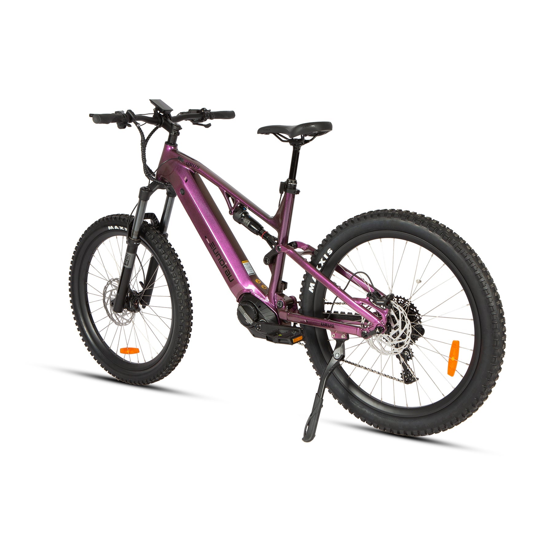 URUS 2.0 electric bike by EUNORAU E-BIKE US in metallic purple with suspension and fat tires on Tampa Home & Garden Store