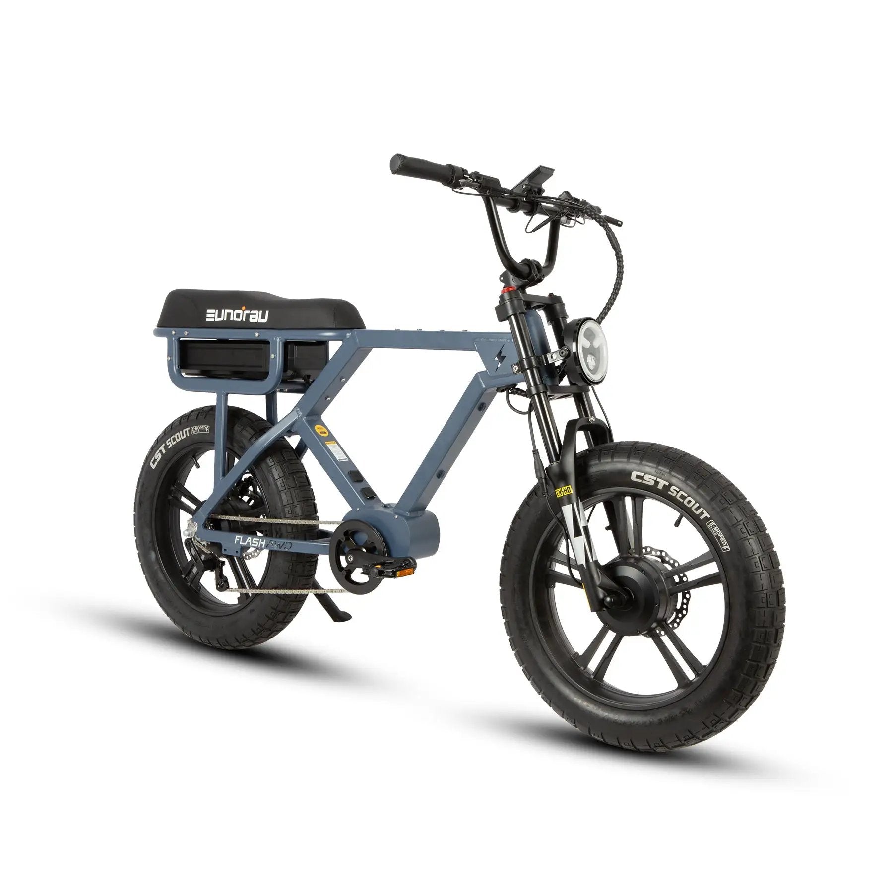 FLASH AWD 1.0 electric bike with blue frame and fat CST Scout tires by EUNORAU E-BIKE US on Tampa Home & Garden Store