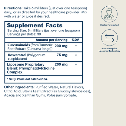 Liposomal Curcumin + Resveratrol liquid supplement by Core Med Science, 6 oz bottle, vitamins & supplements on Tampa Home & Garden Store