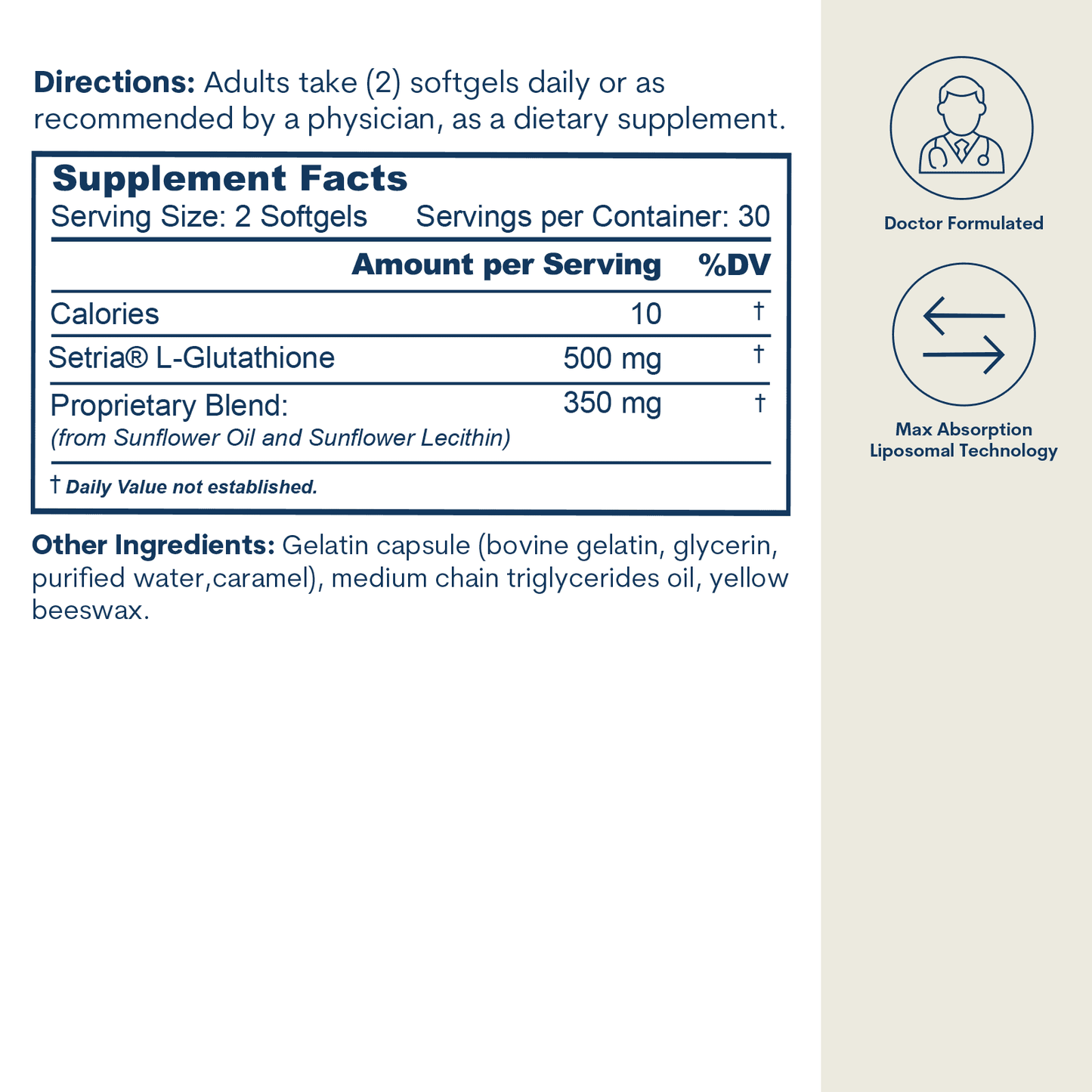 Liposomal Glutathione softgels bottle, Core Med Science, 60-count/30 servings dietary supplement on Tampa Home & Garden Store
