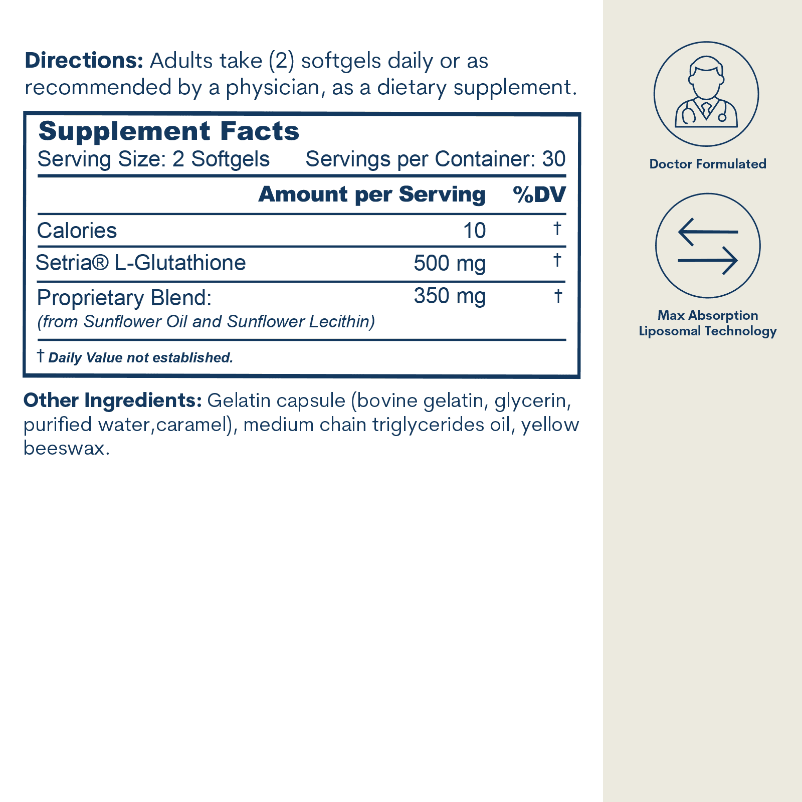 Liposomal Glutathione softgels bottle, Core Med Science, 60-count/30 servings dietary supplement on Tampa Home & Garden Store