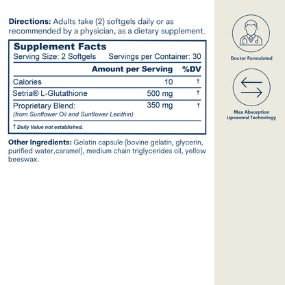 Liposomal Glutathione softgels bottle, Core Med Science, 60-count/30 servings dietary supplement on Tampa Home & Garden Store