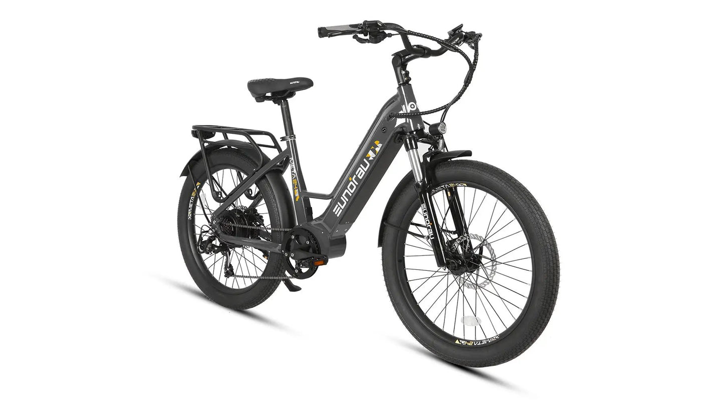 META26 1.0 electric bike gray frame fat tires front suspension rear rack EUNORAU E-BIKE US on Tampa Home & Garden Store