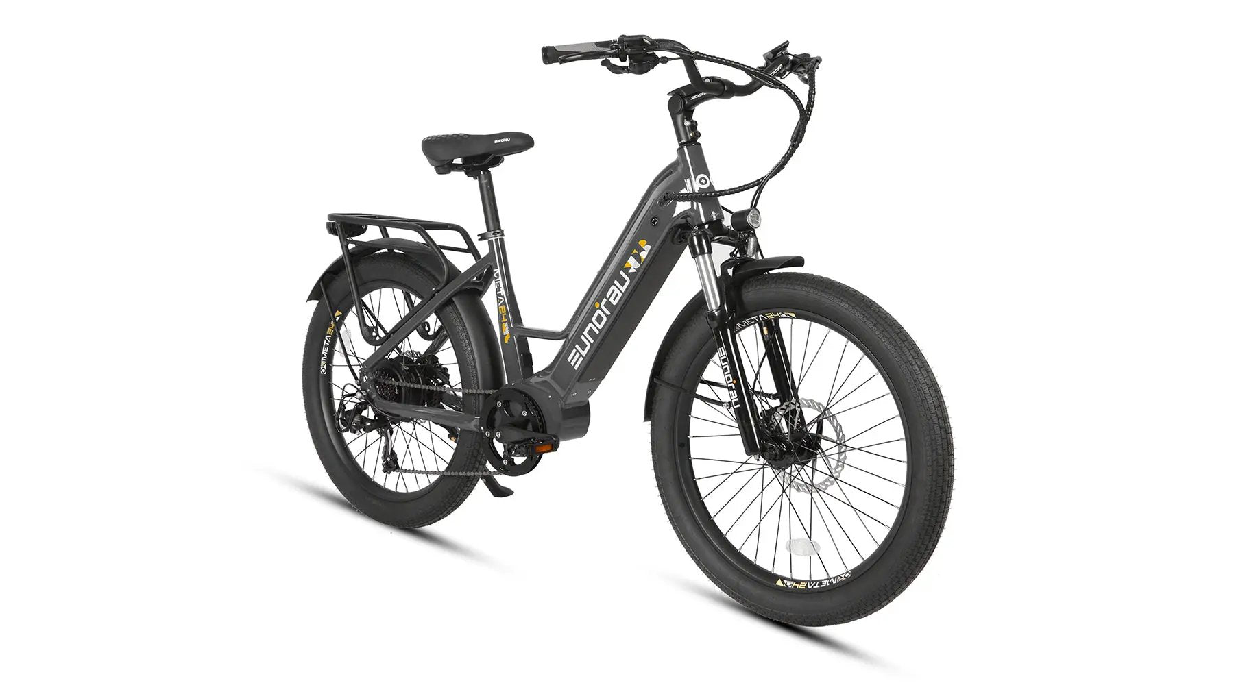 META26 1.0 electric bike gray frame fat tires front suspension rear rack EUNORAU E-BIKE US on Tampa Home & Garden Store