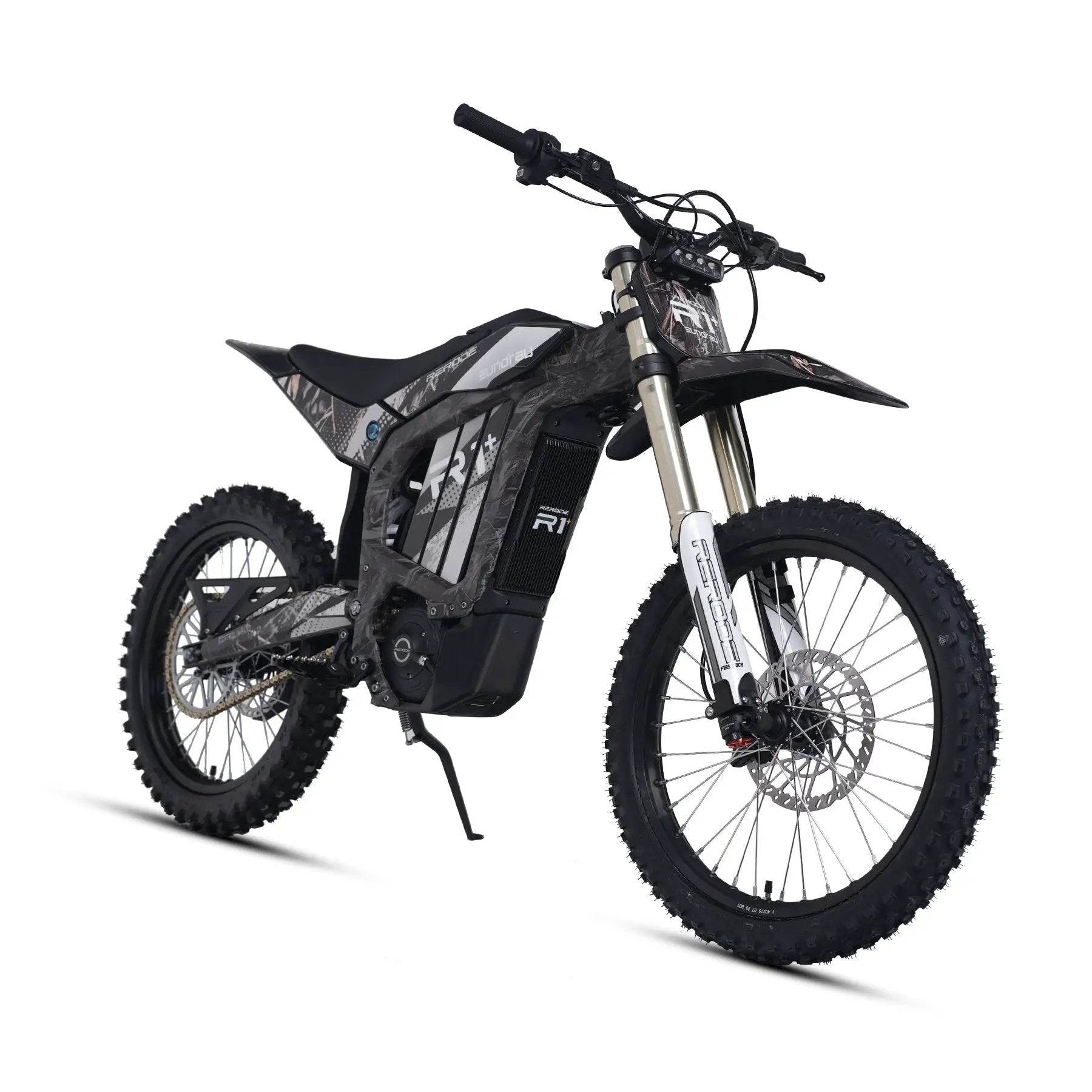 R1+ electric bicycle by EUNORAU US with camo frame and front suspension, knobby tires on Tampa Home & Garden Store