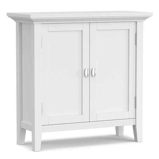 Redmond handcrafted low storage cabinet, white finish accent cabinet with two doors and knobs on Tampa Home & Garden Store