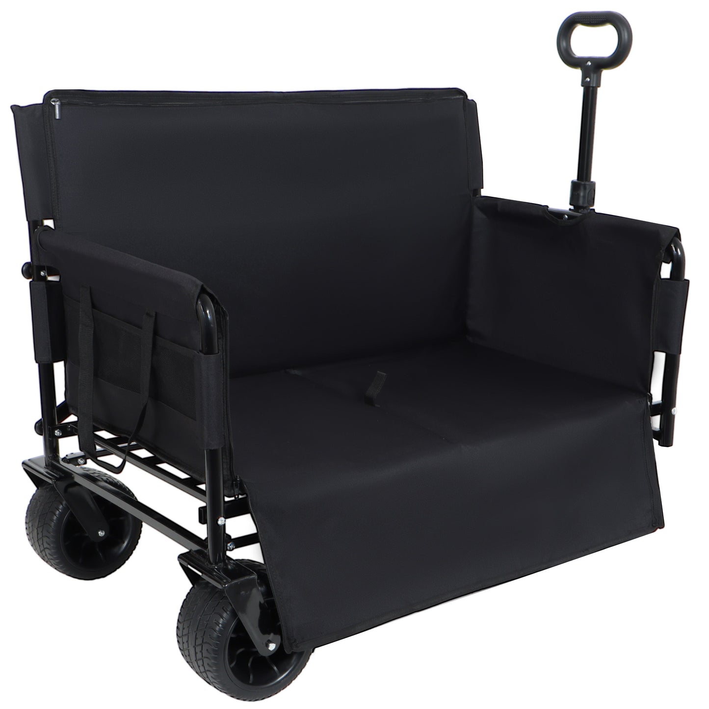 3-in-1 folding wagon cart with bench seat and storage, black fabric, HouseOfZazla outdoor wagon on Tampa Home & Garden Store
