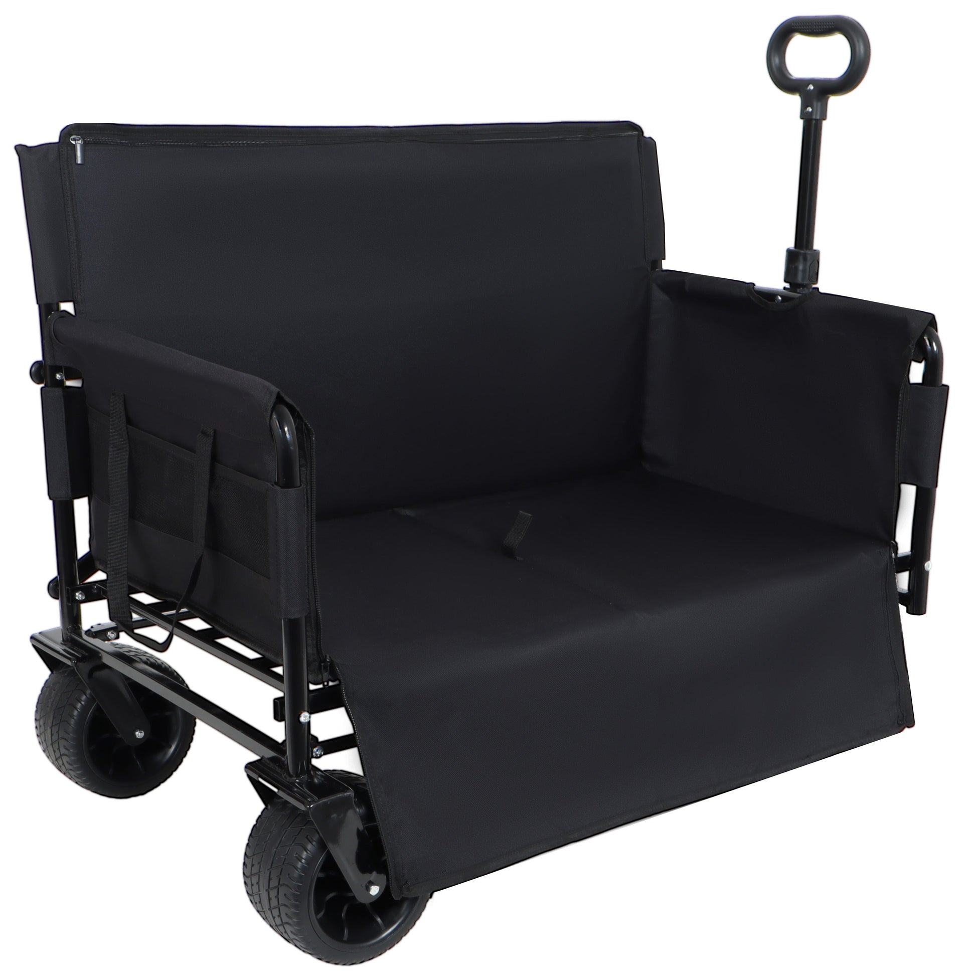 3-in-1 folding wagon cart with bench seat and storage, black fabric, HouseOfZazla outdoor wagon on Tampa Home & Garden Store