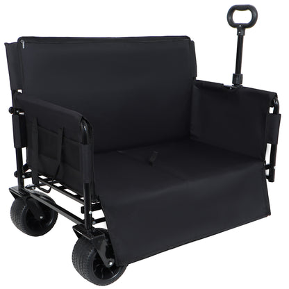 3-in-1 folding wagon cart with bench seat and storage, black fabric, HouseOfZazla outdoor wagon on Tampa Home & Garden Store