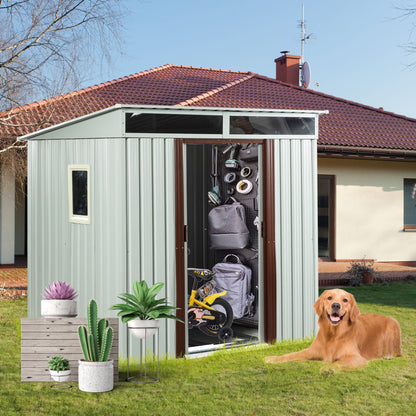 Metal Shed With A Sliding Door And Glass Window