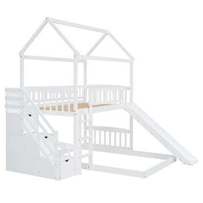 House Bunk Bed With Slide, white wooden frame on Tampa Home & Garden Store