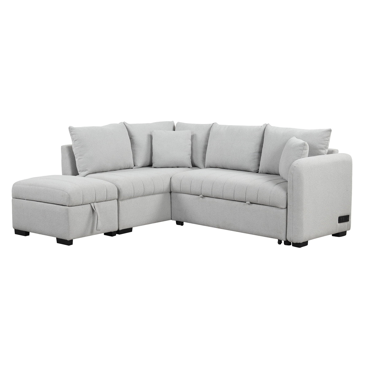 L-shaped sleeper sectional in gray fabric with storage ottoman and USB ports by HouseOfZazla on Tampa Home & Garden Store