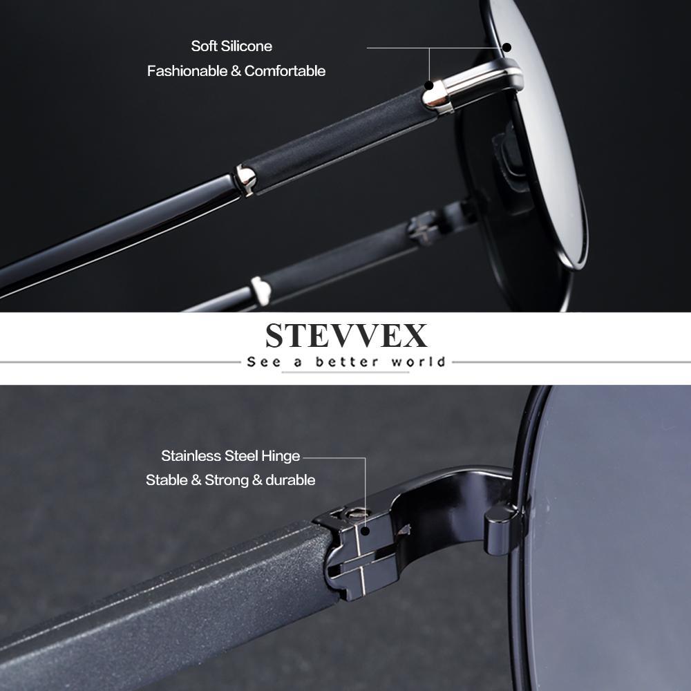 Stevvex aviation pilot sunglasses polarized UV400 lenses with stainless steel hinge and soft silicone temples on Tampa Home & Garden Store