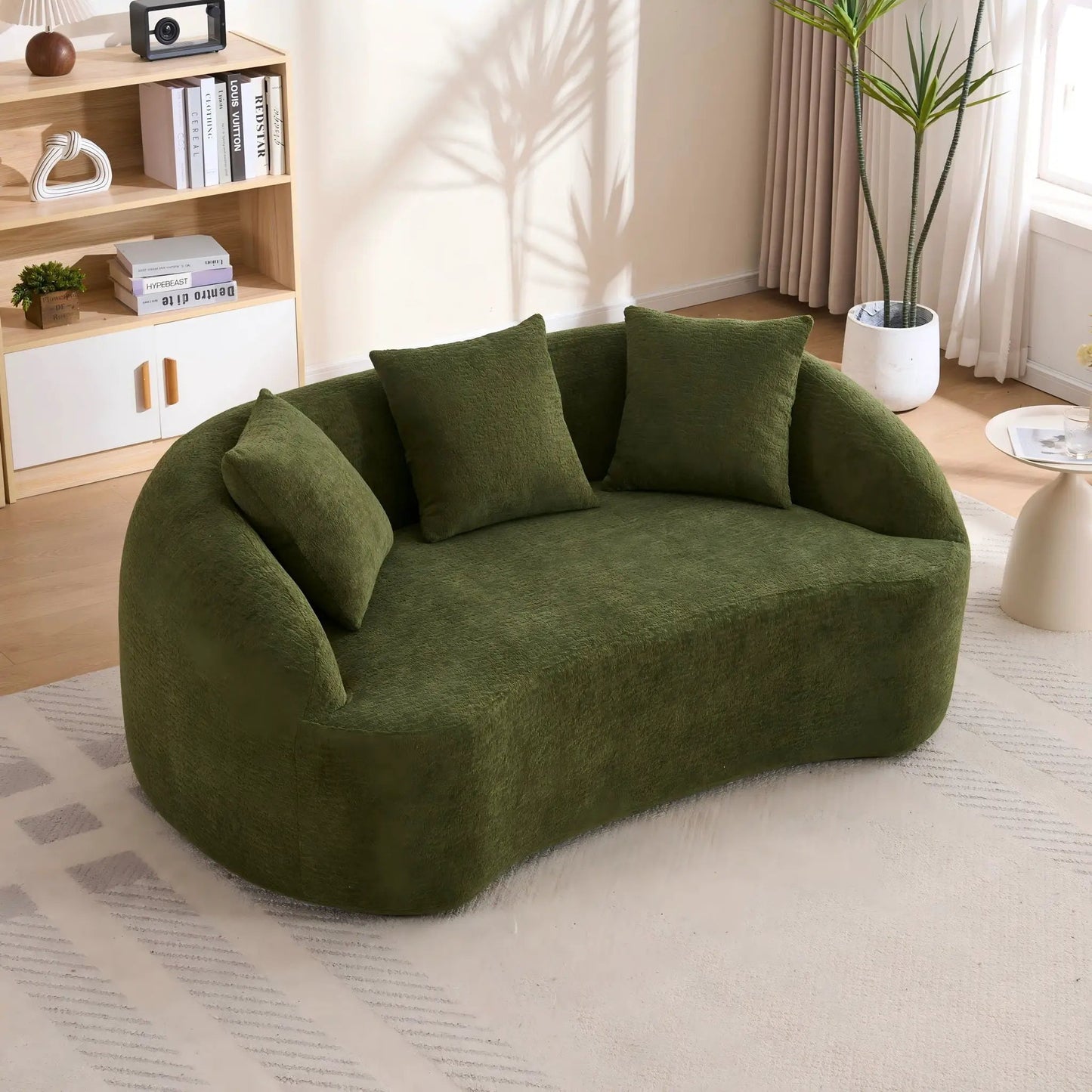 Loveseat Sofa olive-green velvet, compact stationary design by Unique Piece Furniture on Tampa Home & Garden Store