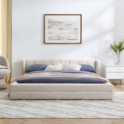 Modern upholstered bed frame in beige thick fabric with padded headboard HouseOfZazla on Tampa Home & Garden Store