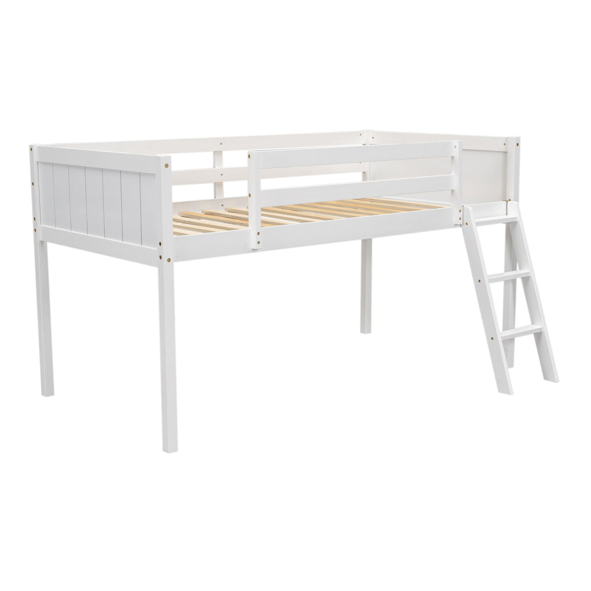 Low Loft Bed With Adjustable Ladder white wooden loft bed with guard rails on Tampa Home & Garden Store