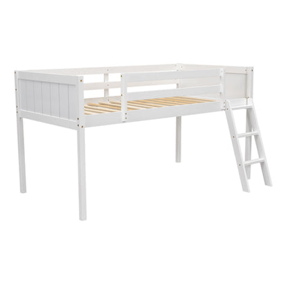 Low Loft Bed With Adjustable Ladder white wooden loft bed with guard rails on Tampa Home & Garden Store