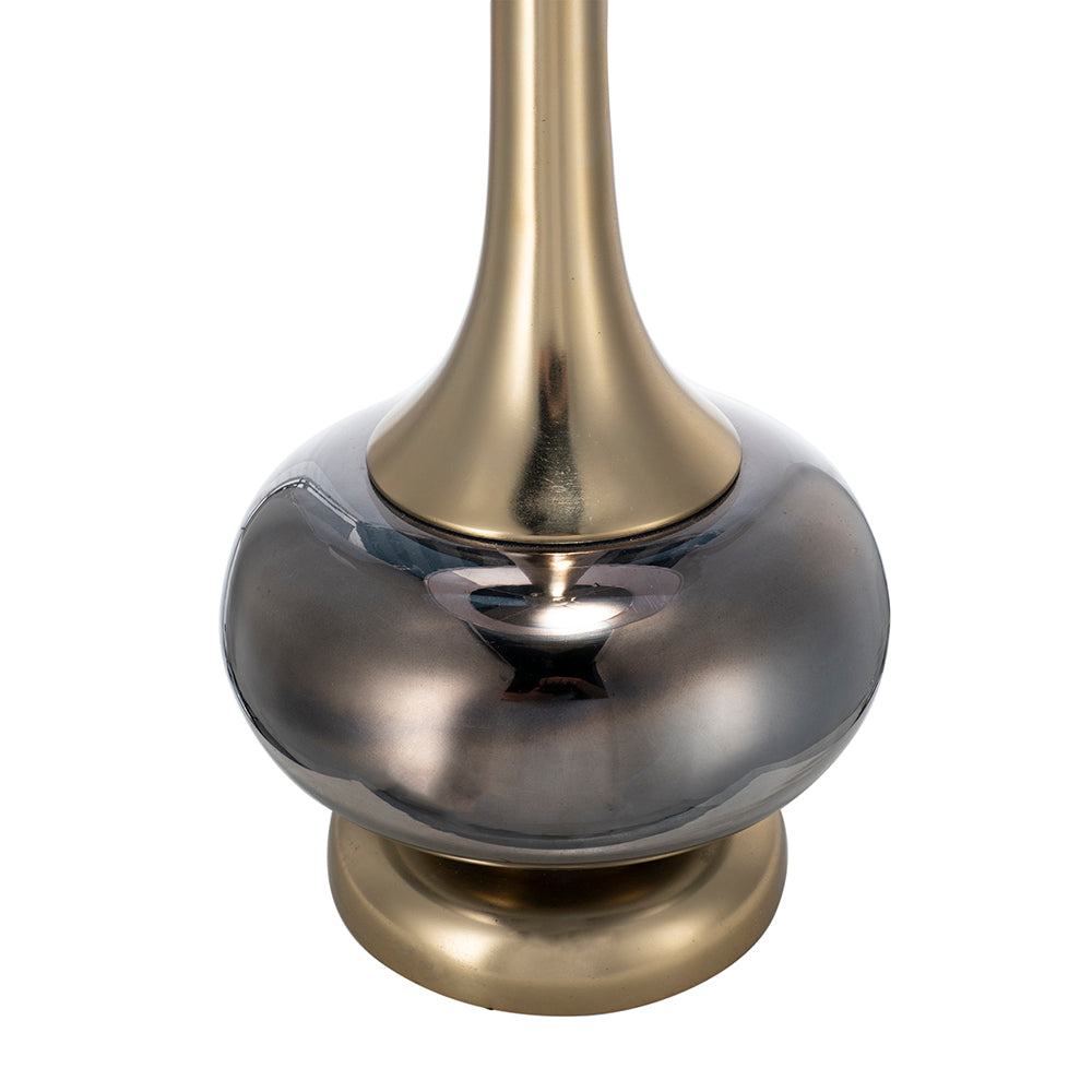 D15x29 Table Lamp with Glass Drum Shade by HouseOfZazla, brass neck, smoky glass base on Tampa Home & Garden Store