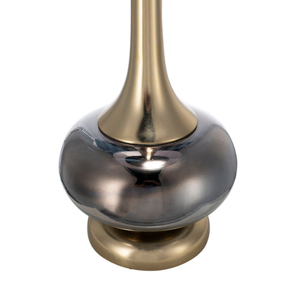 D15x29 Table Lamp with Glass Drum Shade by HouseOfZazla, brass neck, smoky glass base on Tampa Home & Garden Store