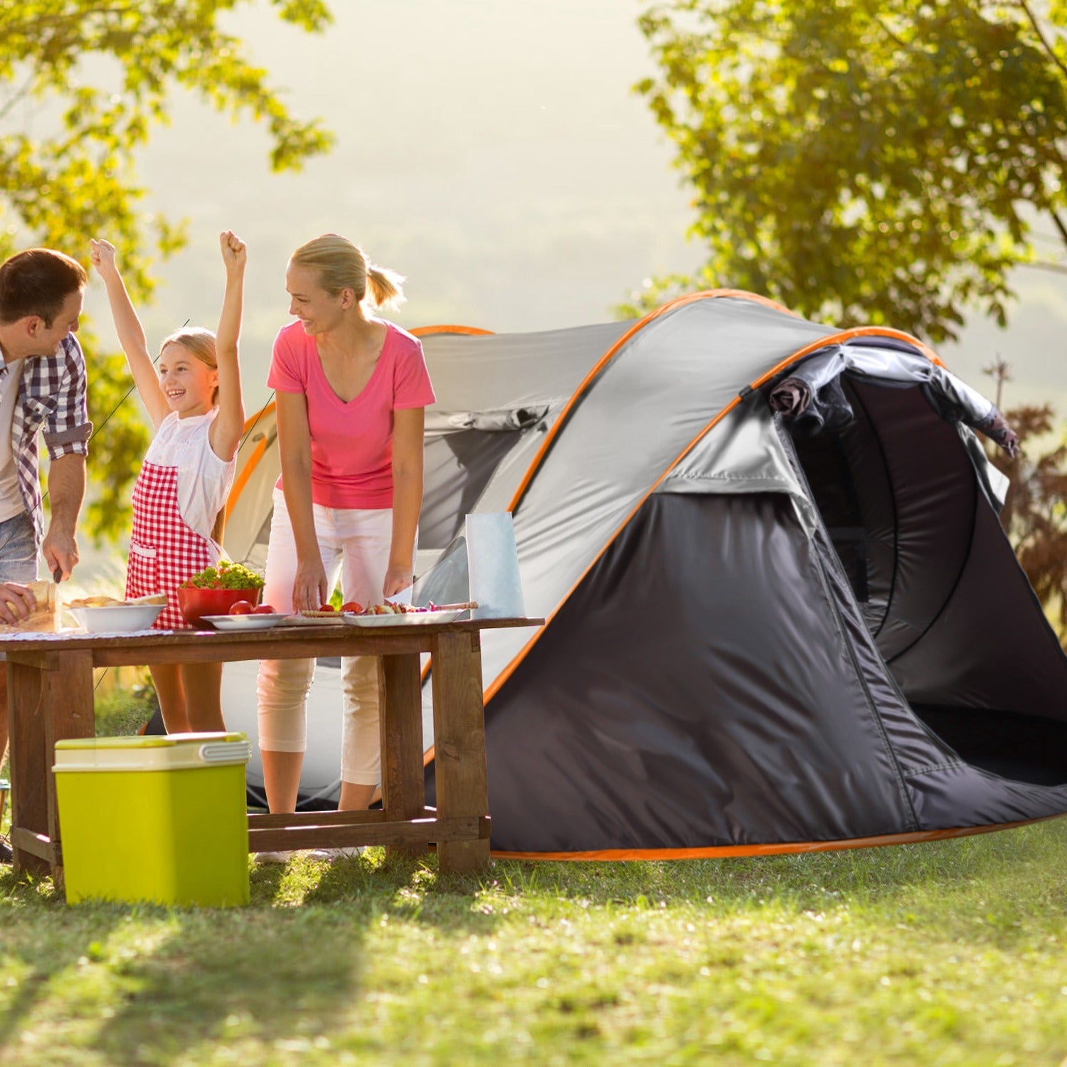 GemGear 3-4 person pop-up camping tent, orange trim, waterproof instant setup, mosquito nets on Tampa Home & Garden Store