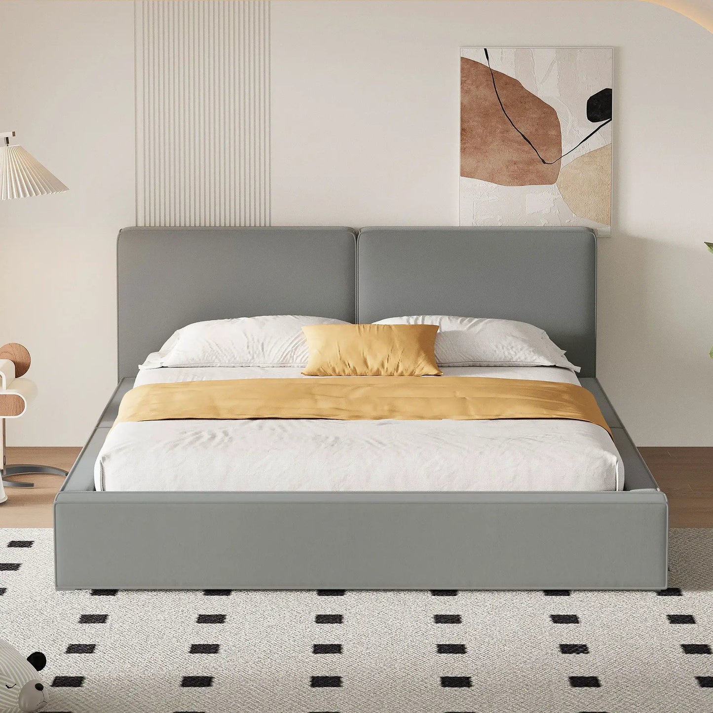 Upholstered Platform Bed With Solid Frame