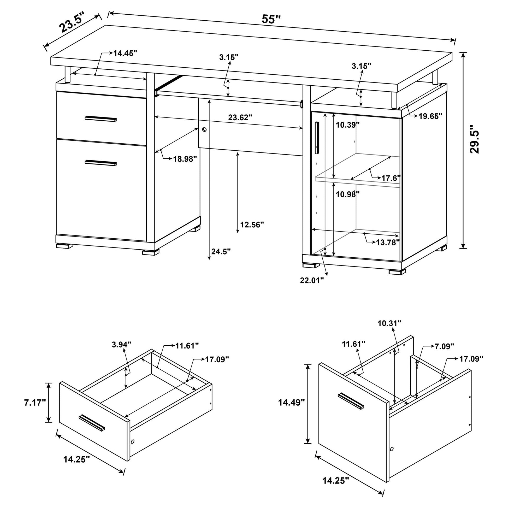 Rochelle 2-Drawer Office Desk by HouseOfZazla, 55in wide writing desk with left 3-drawer unit on Tampa Home & Garden Store