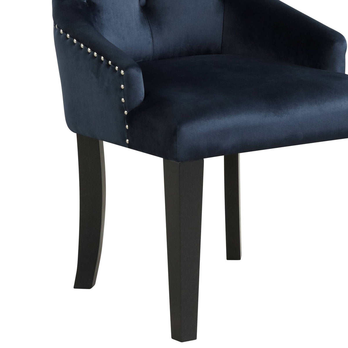 Varian II side chair in dark navy velvet with tufted back and nailhead trim, black legs on Tampa Home & Garden Store