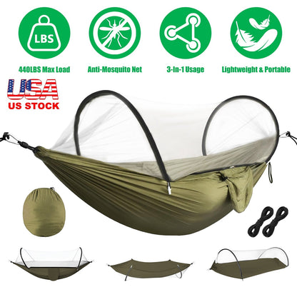 GemGear Camping Hammock with Mosquito Net, olive green, 440lbs max load, 3-in-1 lightweight portable on Tampa Home & Garden Store