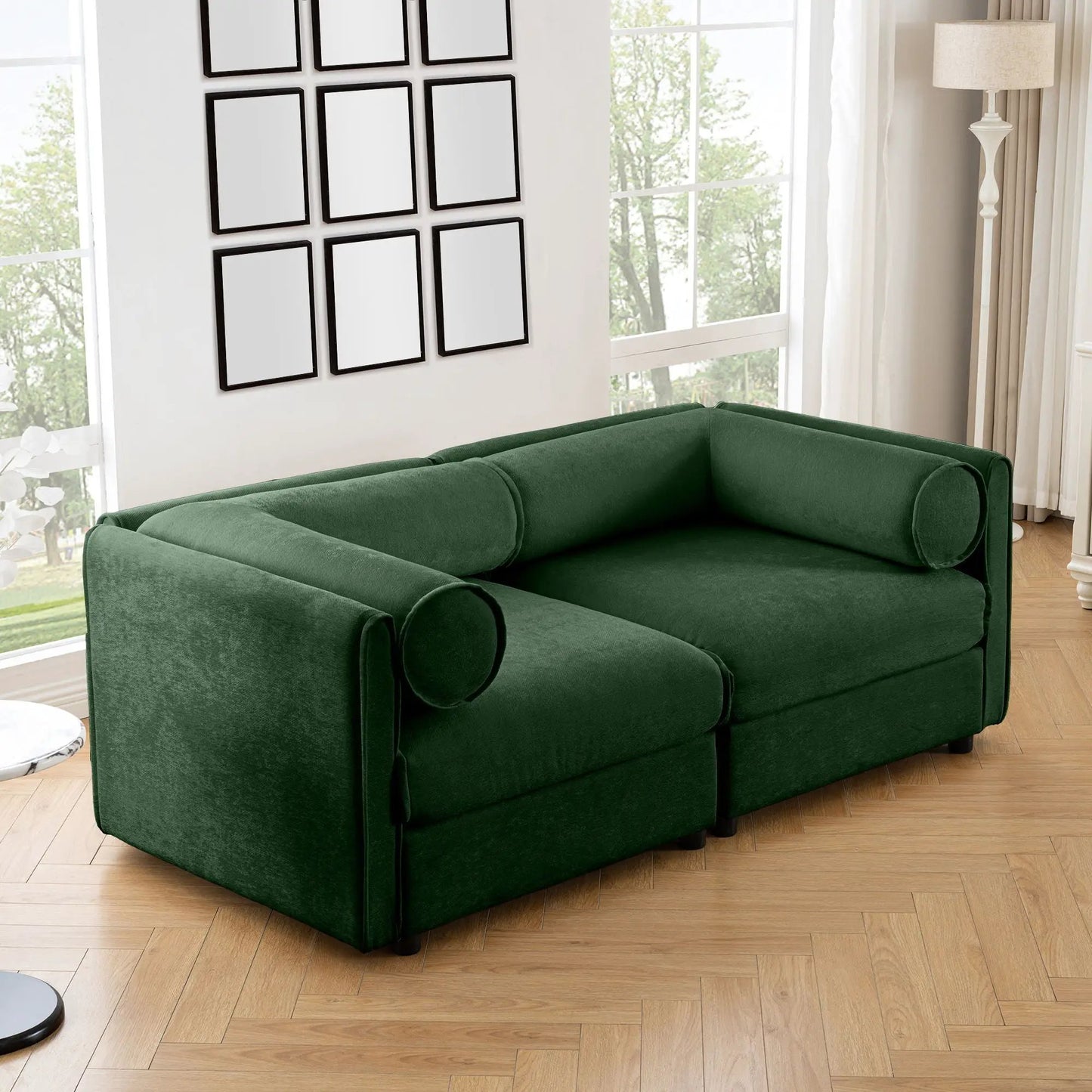 Stationary velvet sofa with storage seat and cylindrical back by Unique Piece Furniture on Tampa Home & Garden Store