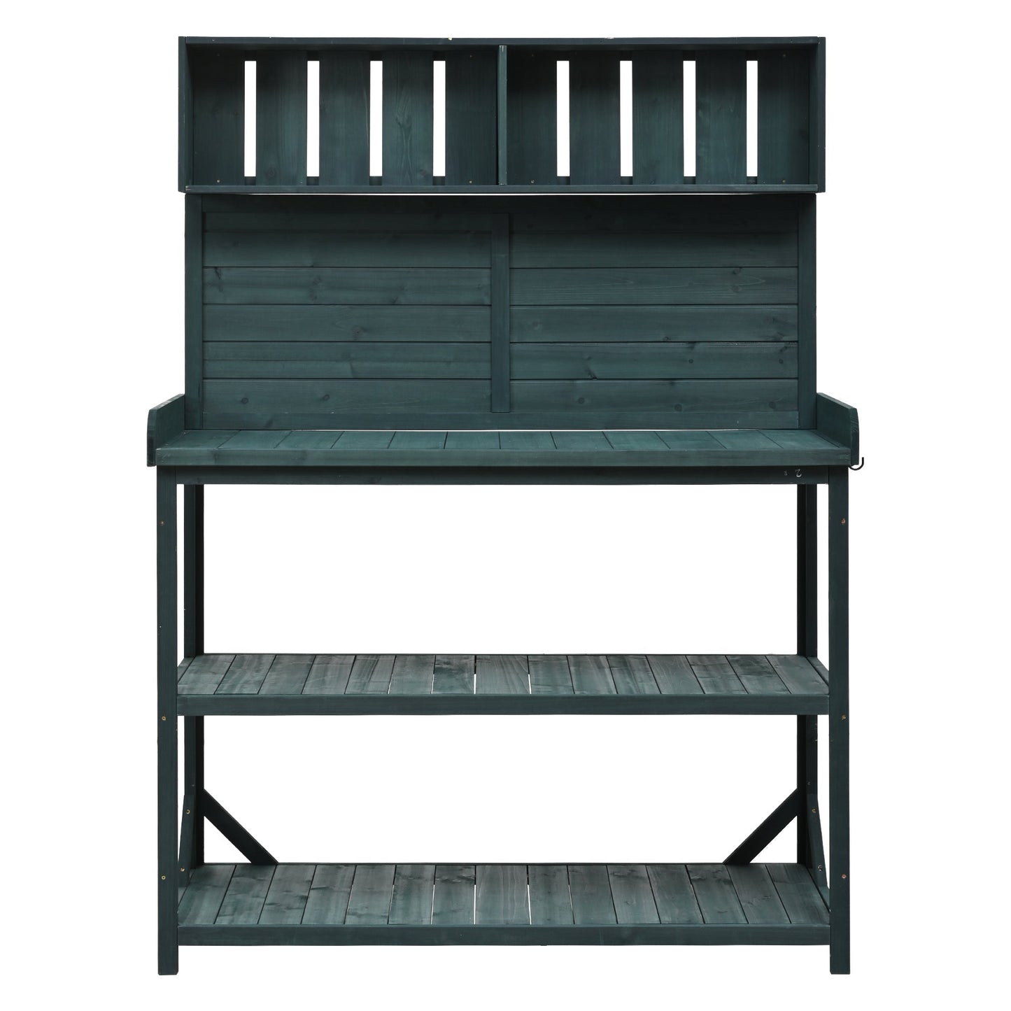 TOPMAX 65in wooden farmhouse potting bench in dark teal with slatted upper rail on Tampa Home & Garden Store