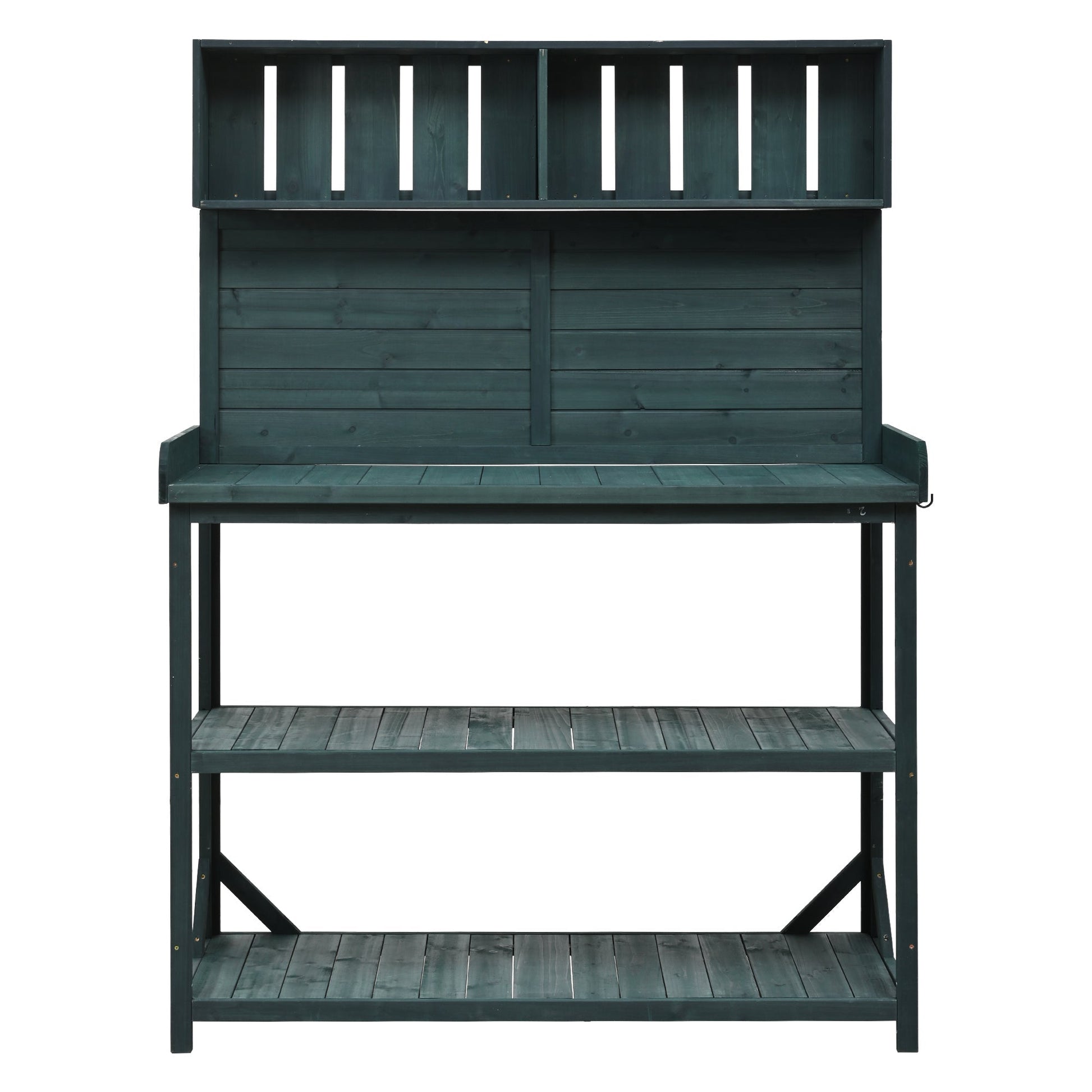 TOPMAX 65in wooden farmhouse potting bench in dark teal with slatted upper rail on Tampa Home & Garden Store