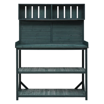 TOPMAX 65in wooden farmhouse potting bench in dark teal with slatted upper rail on Tampa Home & Garden Store