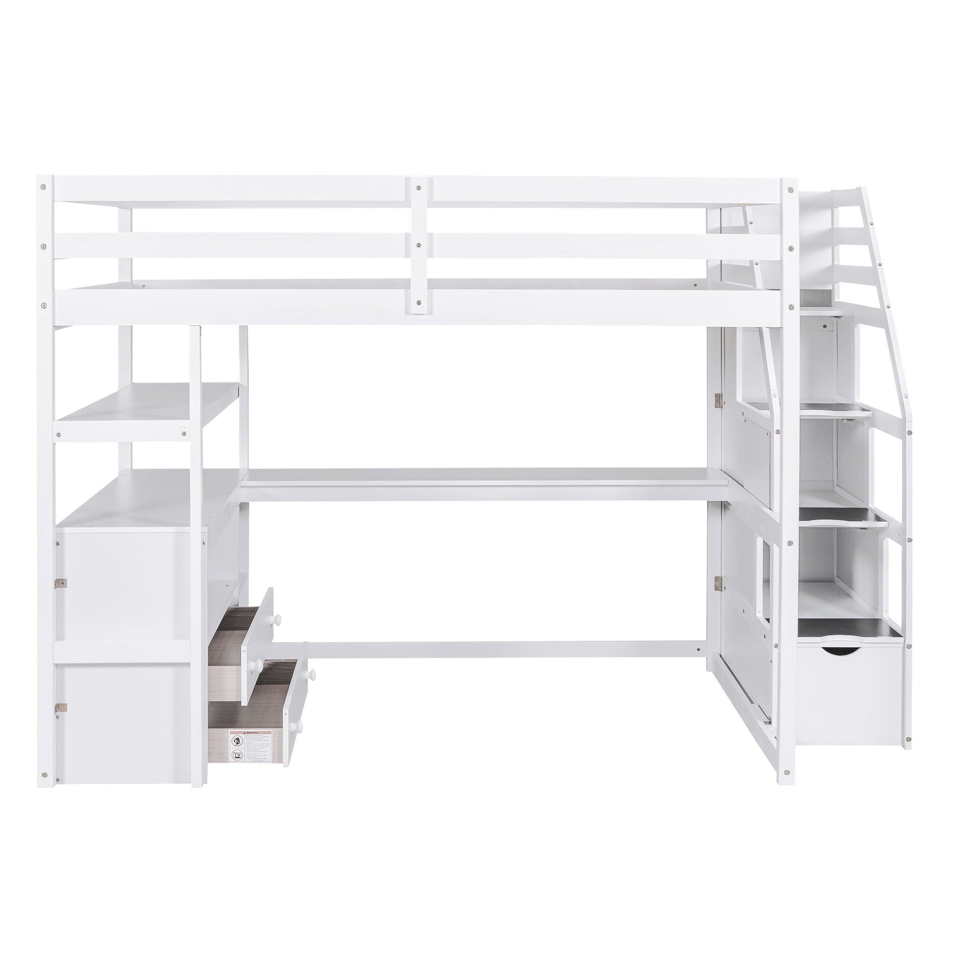 Loft Bed With Desk in white, storage stairs, 2 drawers, shelves by HouseOfZazla on Tampa Home & Garden Store