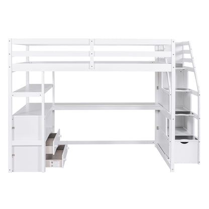 Loft Bed With Desk in white, storage stairs, 2 drawers, shelves by HouseOfZazla on Tampa Home & Garden Store
