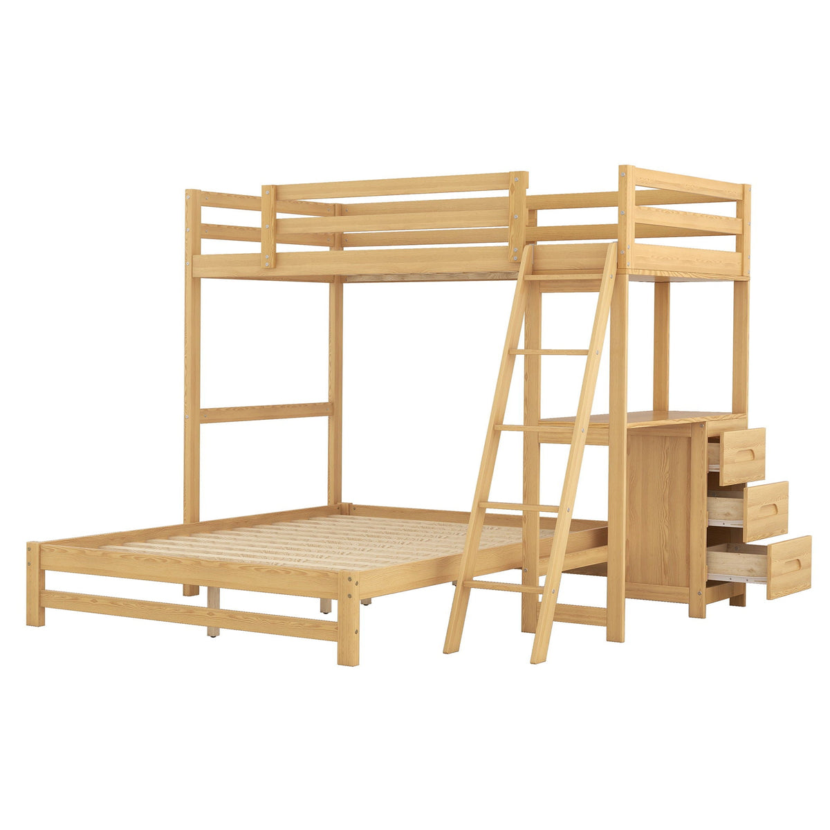 Bunk bed with built-in desk and 3 drawers in natural wood by HouseOfZazla on Tampa Home & Garden Store