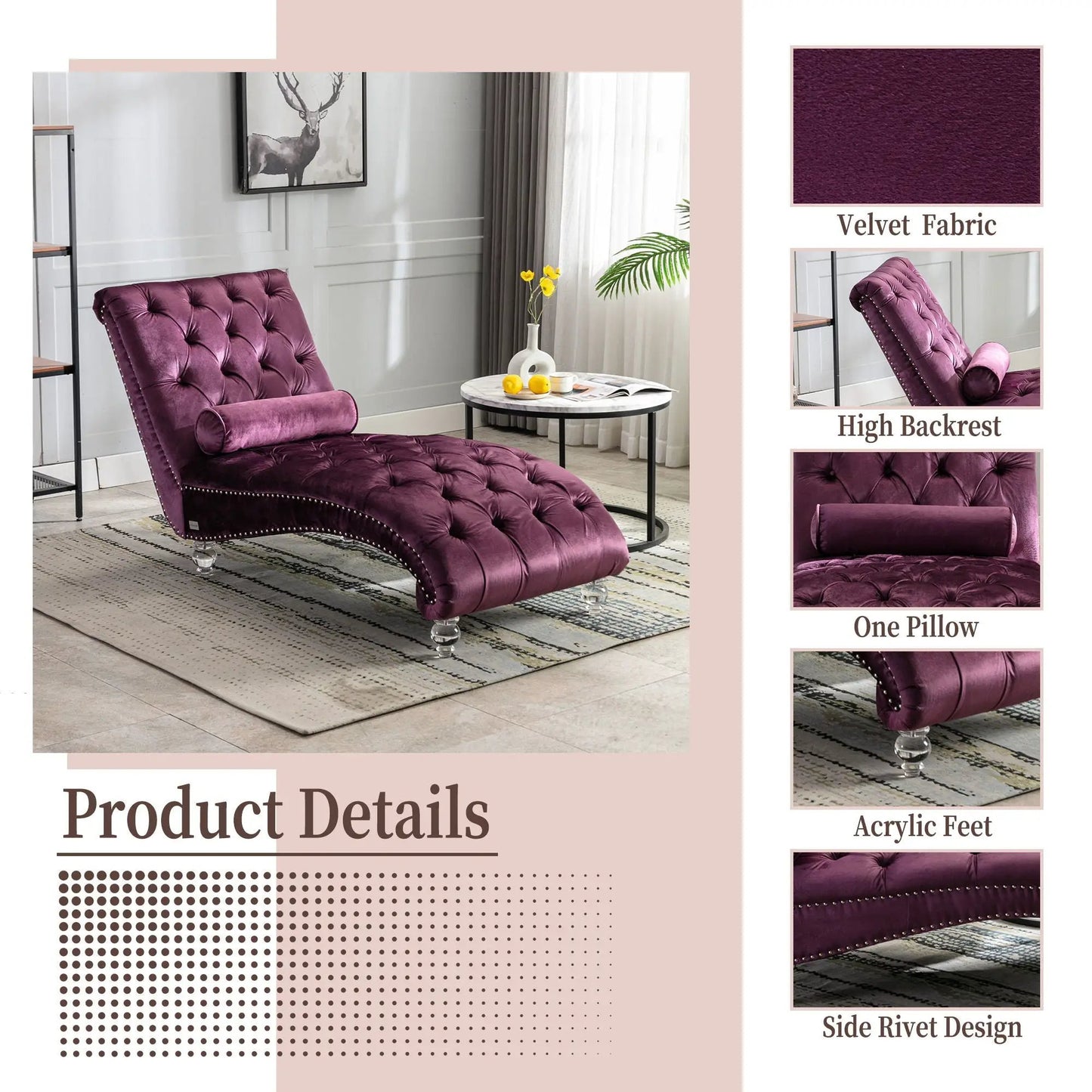 Indoor Chaise Lounge With Button Tufted Pillow