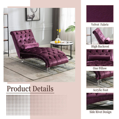 Indoor Chaise Lounge With Button Tufted Pillow