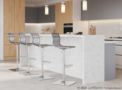 Contemporary adjustable barstool with swivel in pearl silver, bar-height 28–30, chrome base on Tampa Home & Garden Store