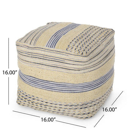 Western Handcrafted Fabric Pouf and Durable Blue