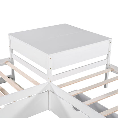 L-shaped platform bed with built-in desk and trundle drawers in white finish by HouseOfZazla on Tampa Home & Garden Store