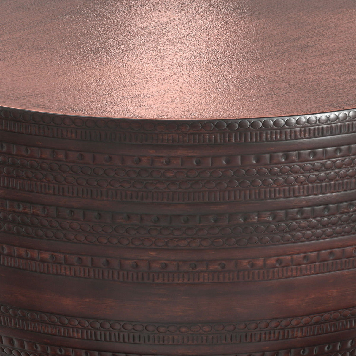 Handcrafted metal coffee table with textured beadwork in dark brown finish by HouseOfZazla on Tampa Home & Garden Store