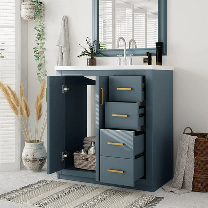 Blue-gray bathroom vanity with sink, 3 drawers and soft-closing doors by Unique Piece Furniture on Tampa Home & Garden Store