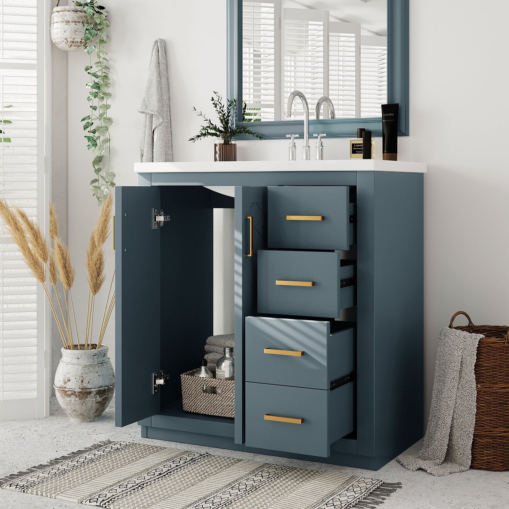 Bathroom vanity with sink and 3 drawers with soft-closing doors in blue-gray by HouseOfZazla on Tampa Home & Garden Store