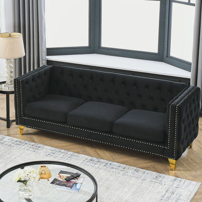Modern Button Tufted Sofa With Nailhead Trim