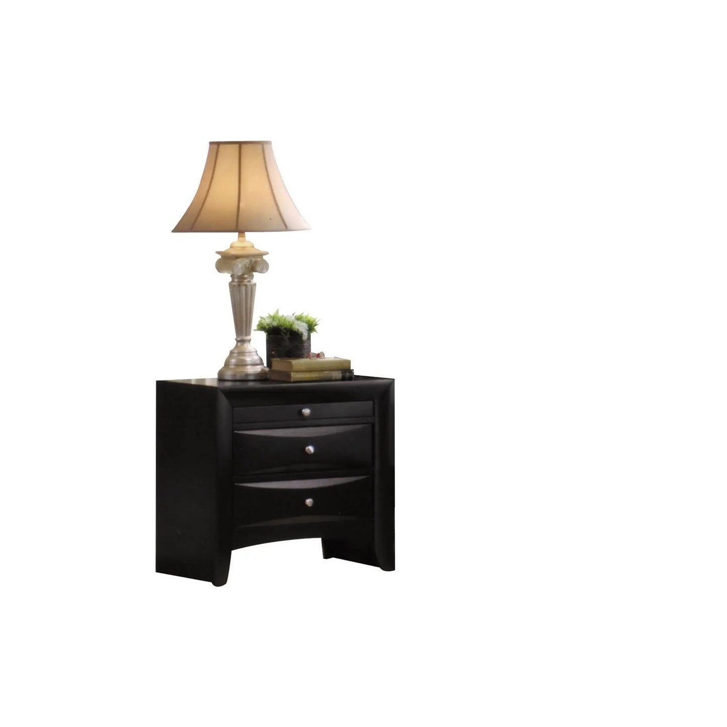 Ireland Elegant Design Nightstand, black accent nightstand with 2 drawers, lamp and decor on Tampa Home & Garden Store