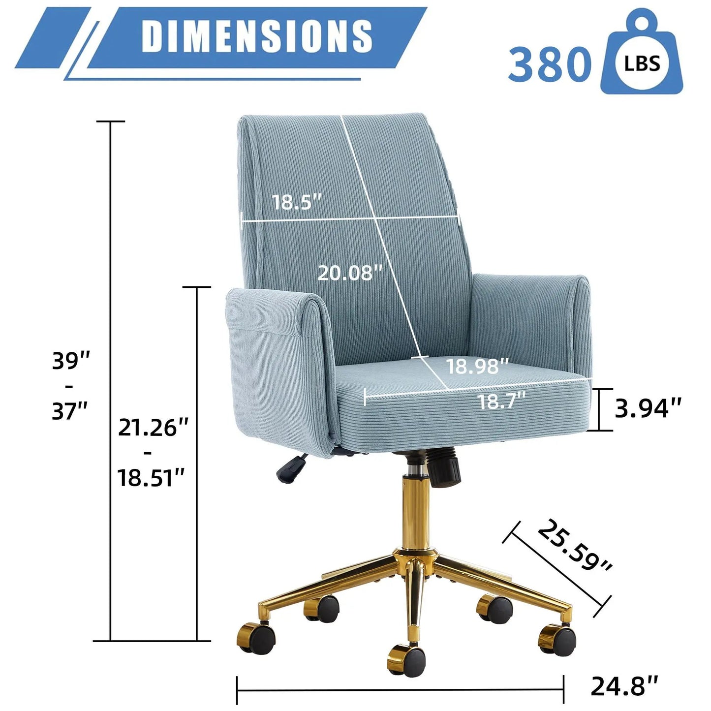 Ergonomic mid back office chair blue-gray fabric upholstery by Unique Piece Furniture on Tampa Home & Garden Store