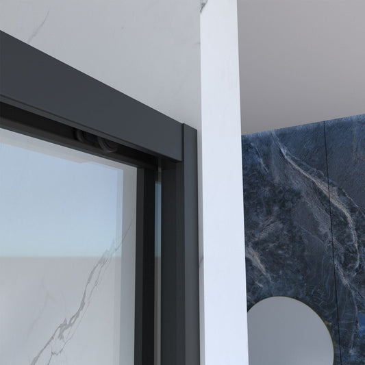 Frame double sliding shower door with matte black hardware and clear tempered glass on Tampa Home & Garden Store