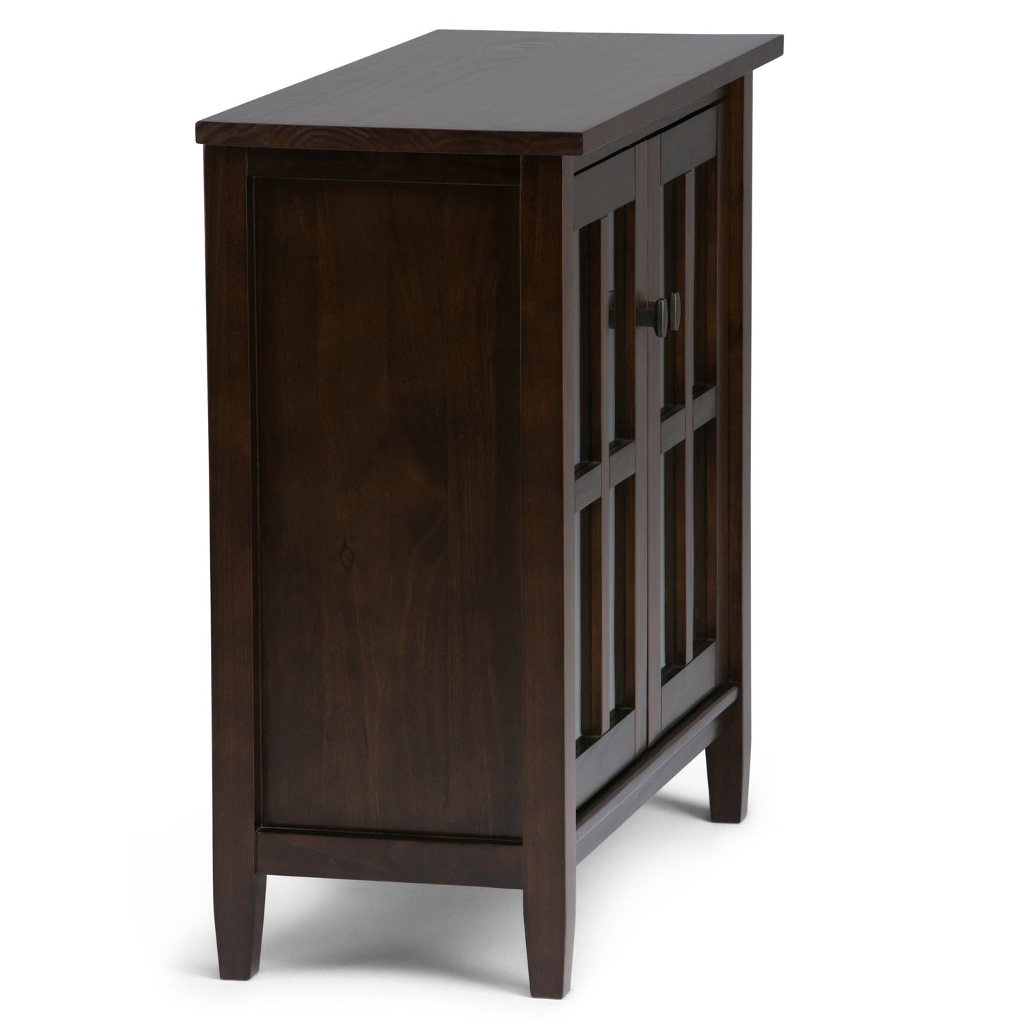 Warm Shaker handcrafted storage cabinet in dark espresso with slatted sides and doors on Tampa Home & Garden Store